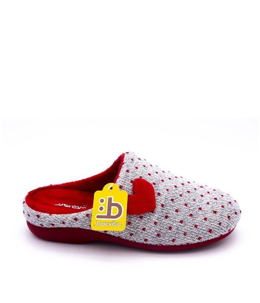 Berevere Pretty Red/Grey Loveheart Slippers Wholesale