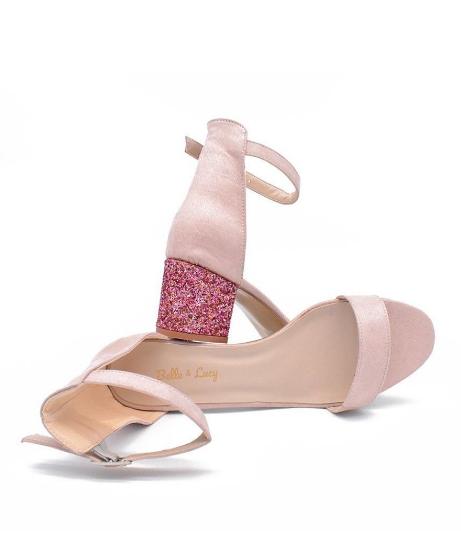 Belle & Lucy Pink Glitter Barely There Block Heels Online