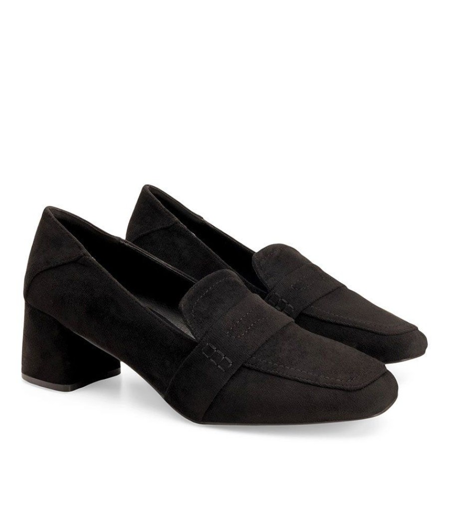 Andres Machado Simple Stylish Black Suedette Heeled Loafer Online