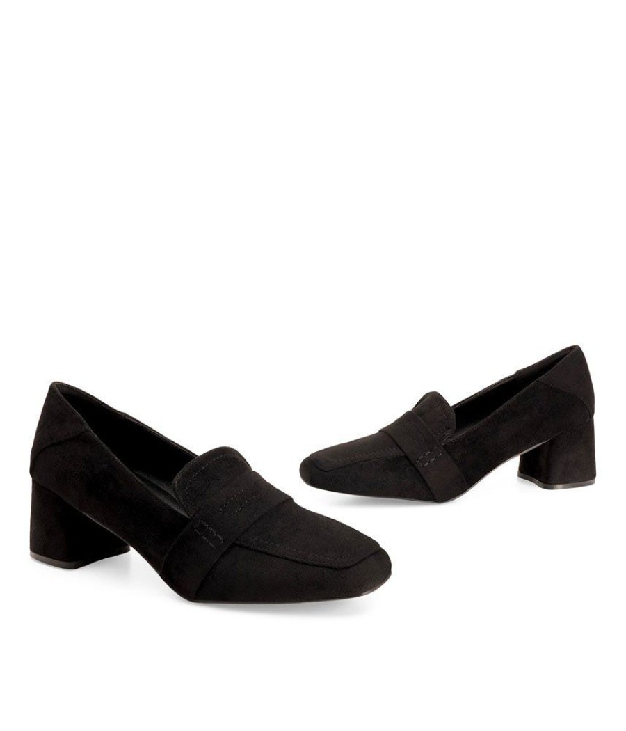 Andres Machado Simple Stylish Black Suedette Heeled Loafer Online