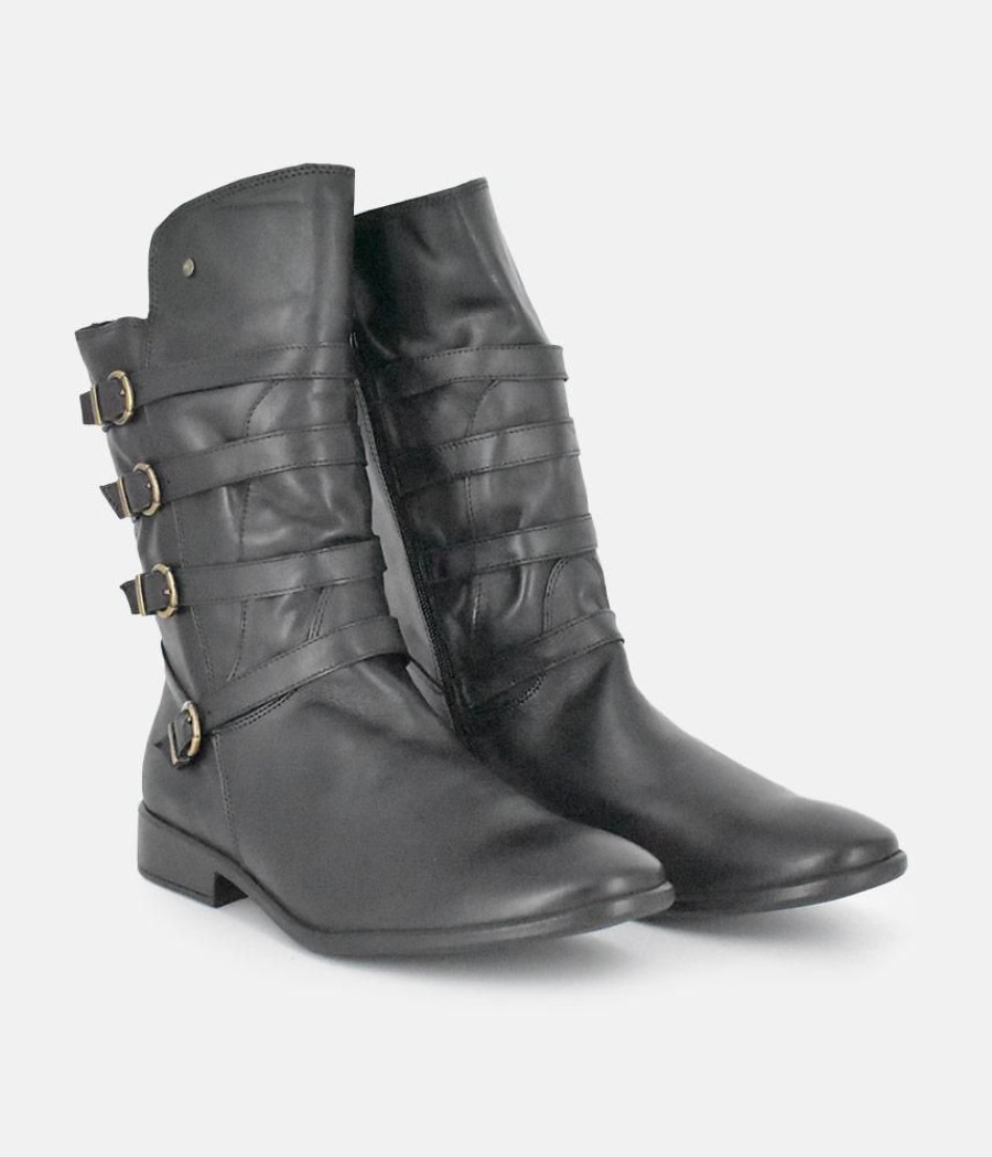 Cinderella Shoes Cinderella Shoes Black Leather Buckle Midi Boots Online