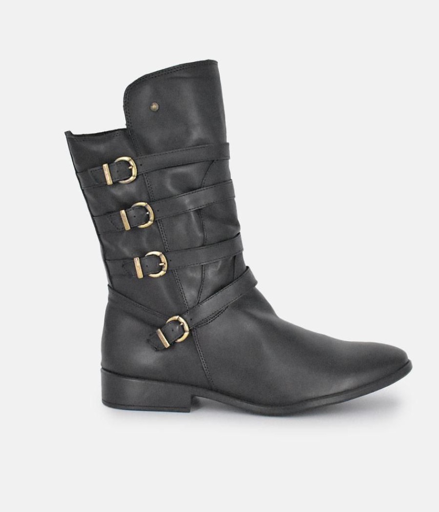 Cinderella Shoes Cinderella Shoes Black Leather Buckle Midi Boots Online