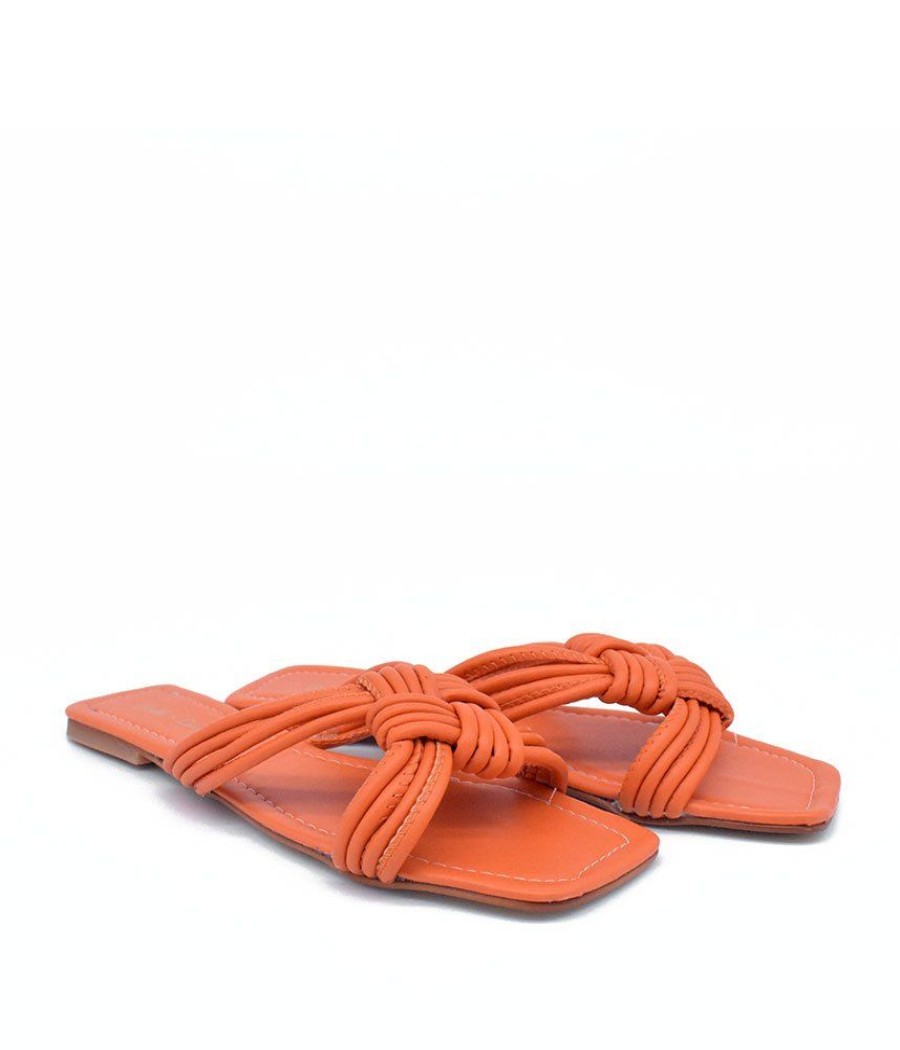 Belle & Lucy Trendy Braided Orange Flat Sandals New