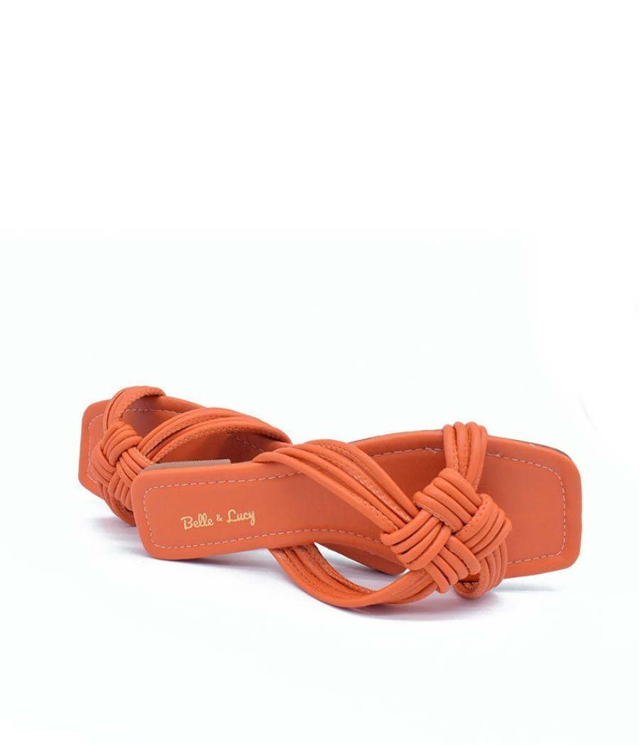 Belle & Lucy Trendy Braided Orange Flat Sandals New