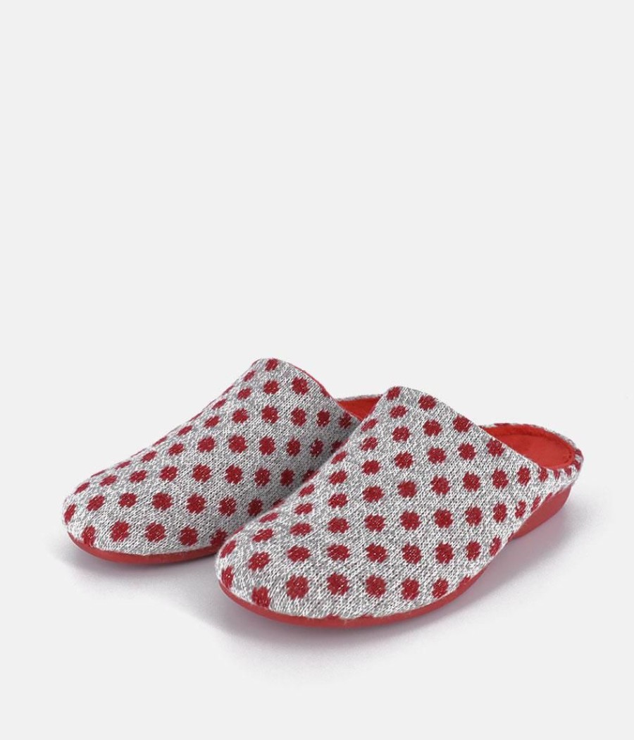 Berevere Pretty Grey/Red Dot Slippers Wholesale