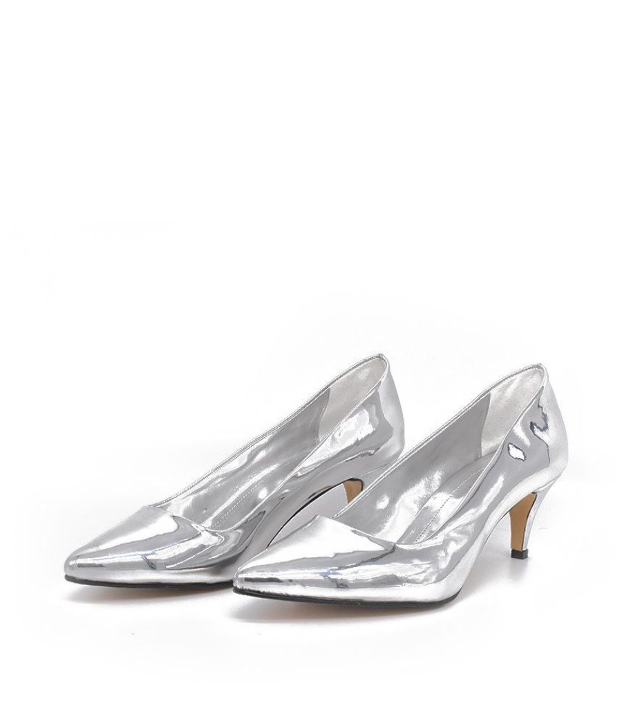 Belle & Lucy Belle & Lucy Stylish Metallic Silver Midi Heels Best