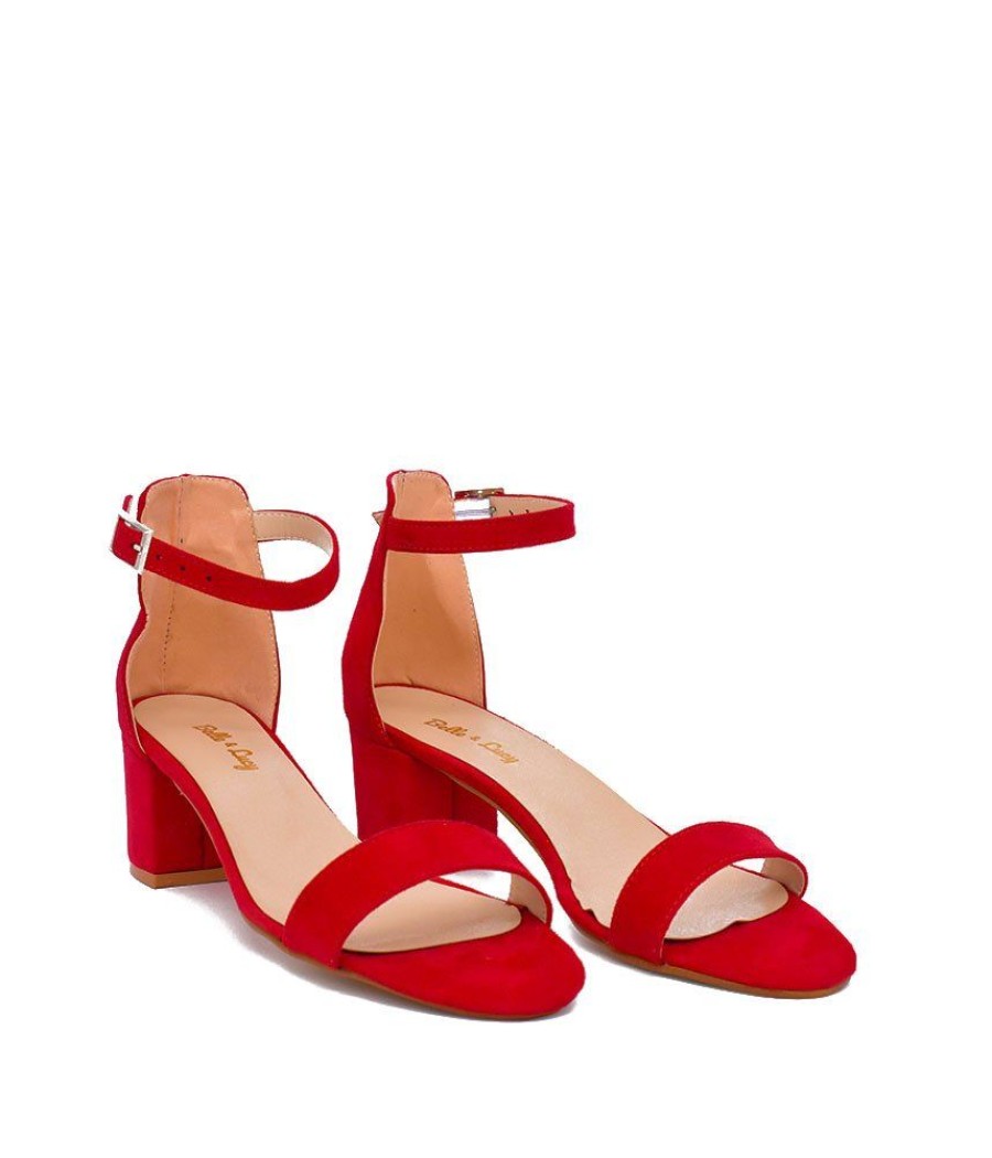 Belle & Lucy Barely There Red Suedette Block Heels Hot