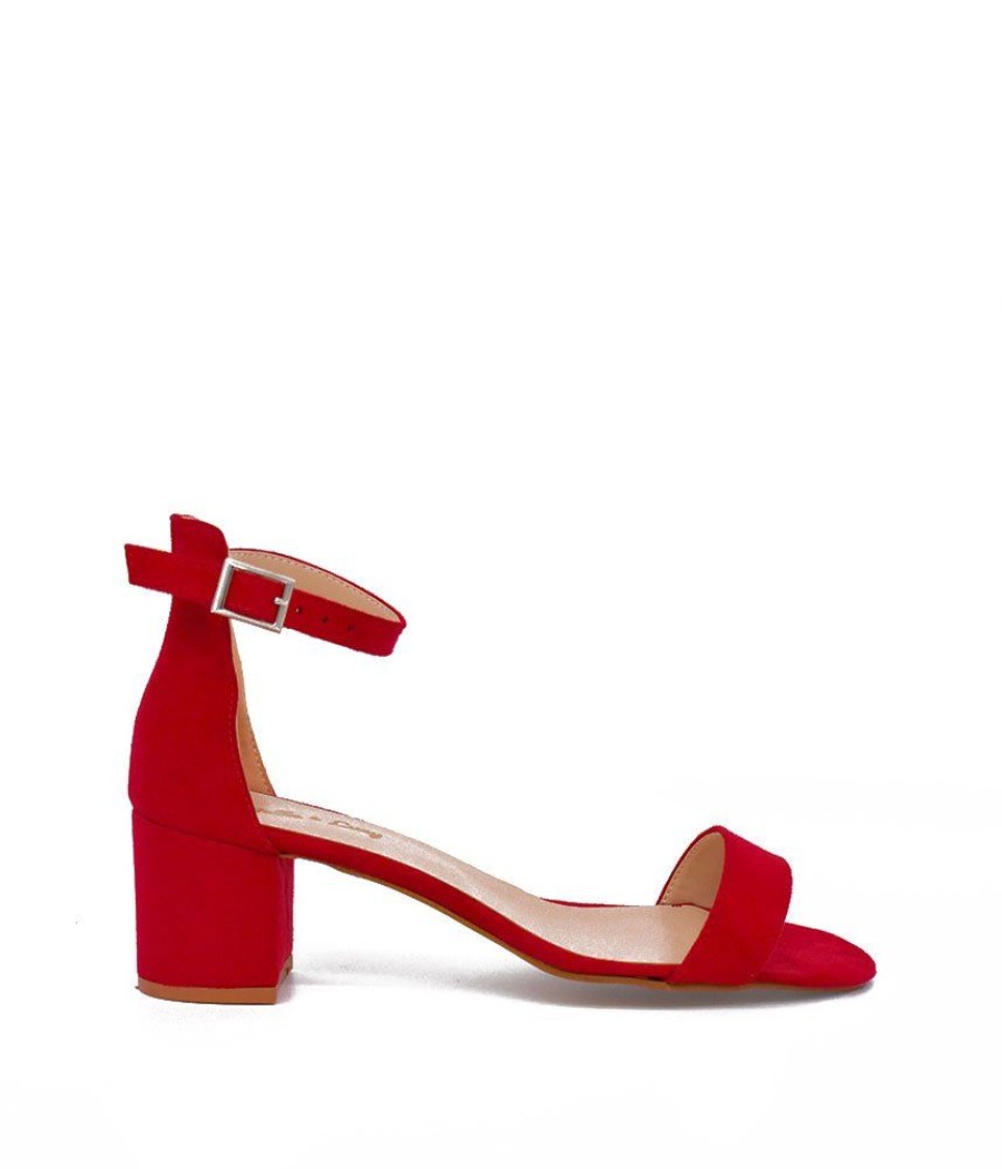 Belle & Lucy Barely There Red Suedette Block Heels Hot