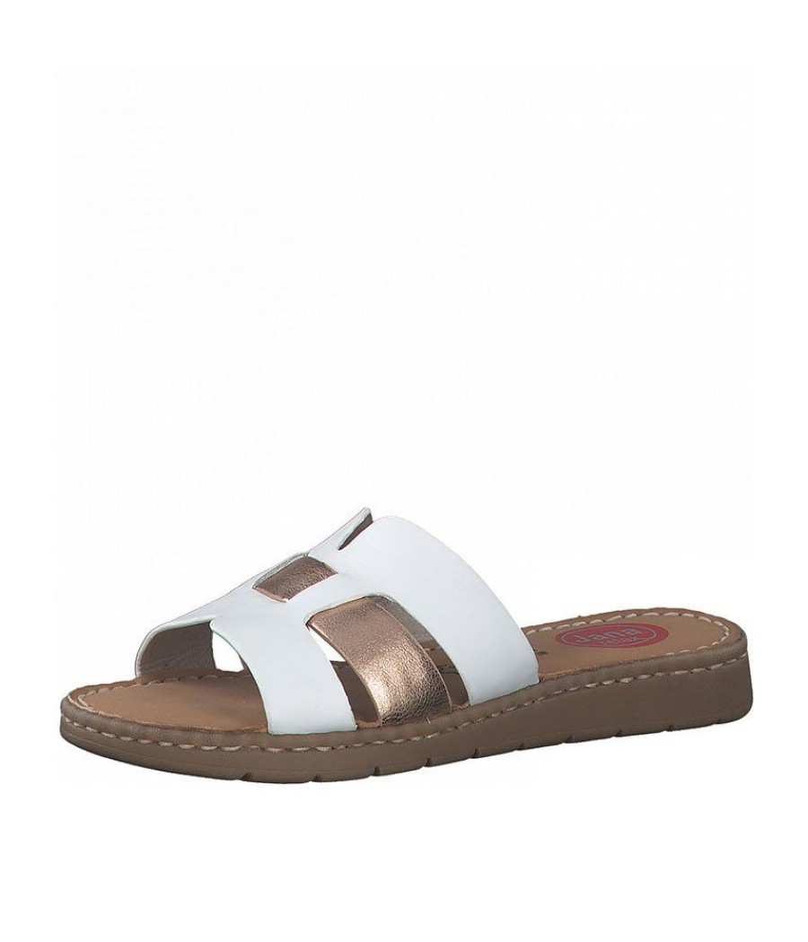 Jana Jana Stylish White/Rose Gold Mule Sandals Best