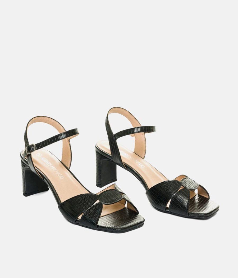 Andres Machado Gorgeous Black Block Heel Sandals Online