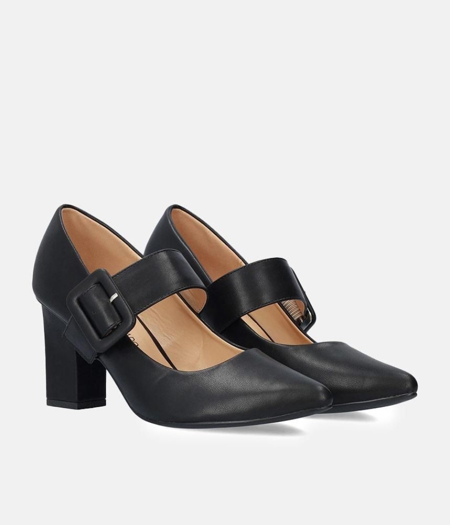 Andres Machado Classic Black Mary Jane Style Block Heels Online