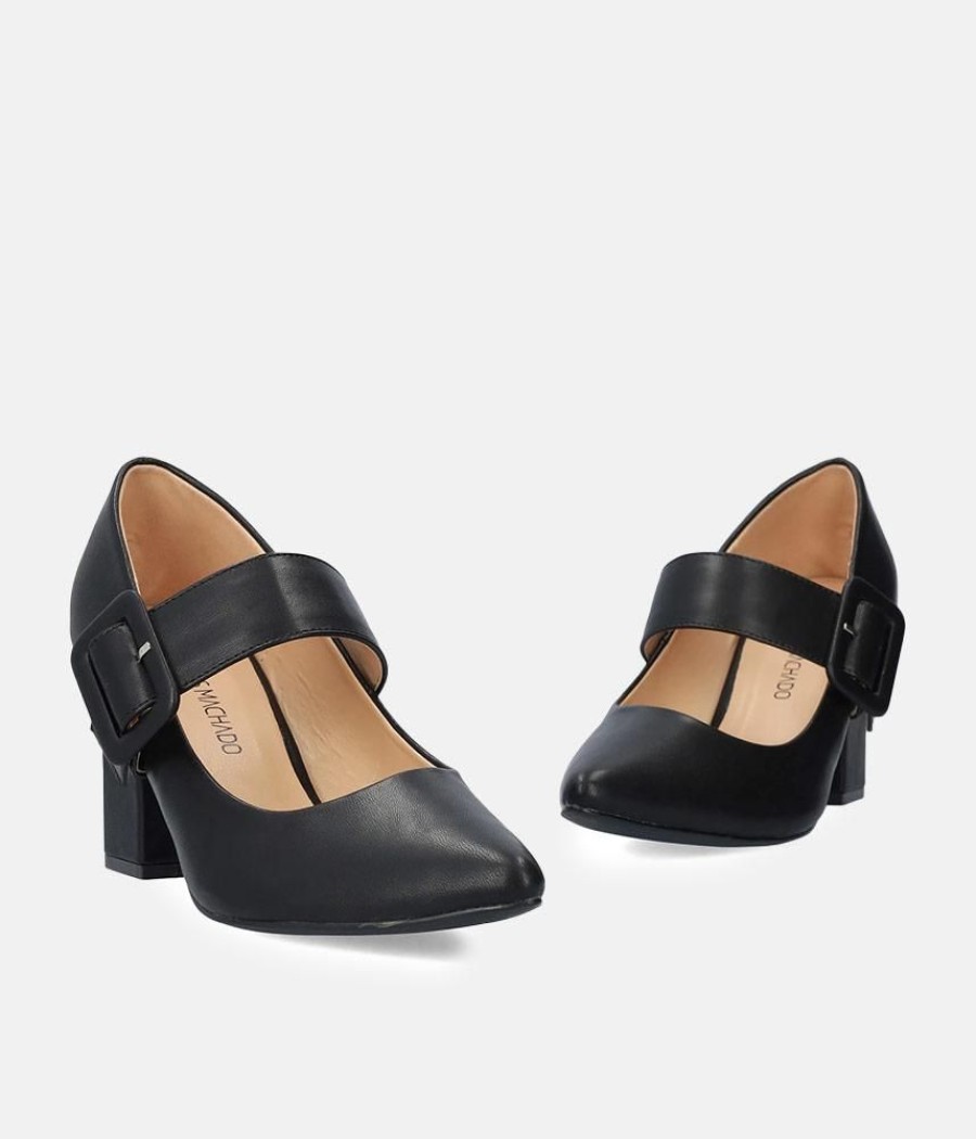 Andres Machado Classic Black Mary Jane Style Block Heels Online