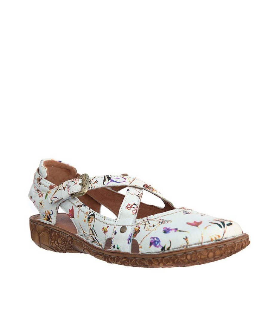 Josef Seibel Josef Seibel Pretty White Floral Closed Toe Sandals Clearance