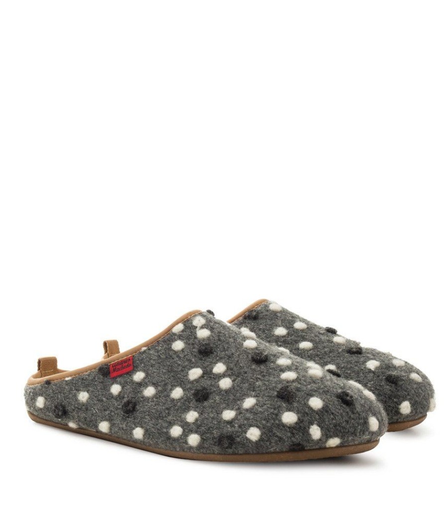 Andres Machado Pretty Grey Dotty Slippers New