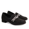 Andres Machado Plush Black Heeled Loafer With Chunky Chain Best