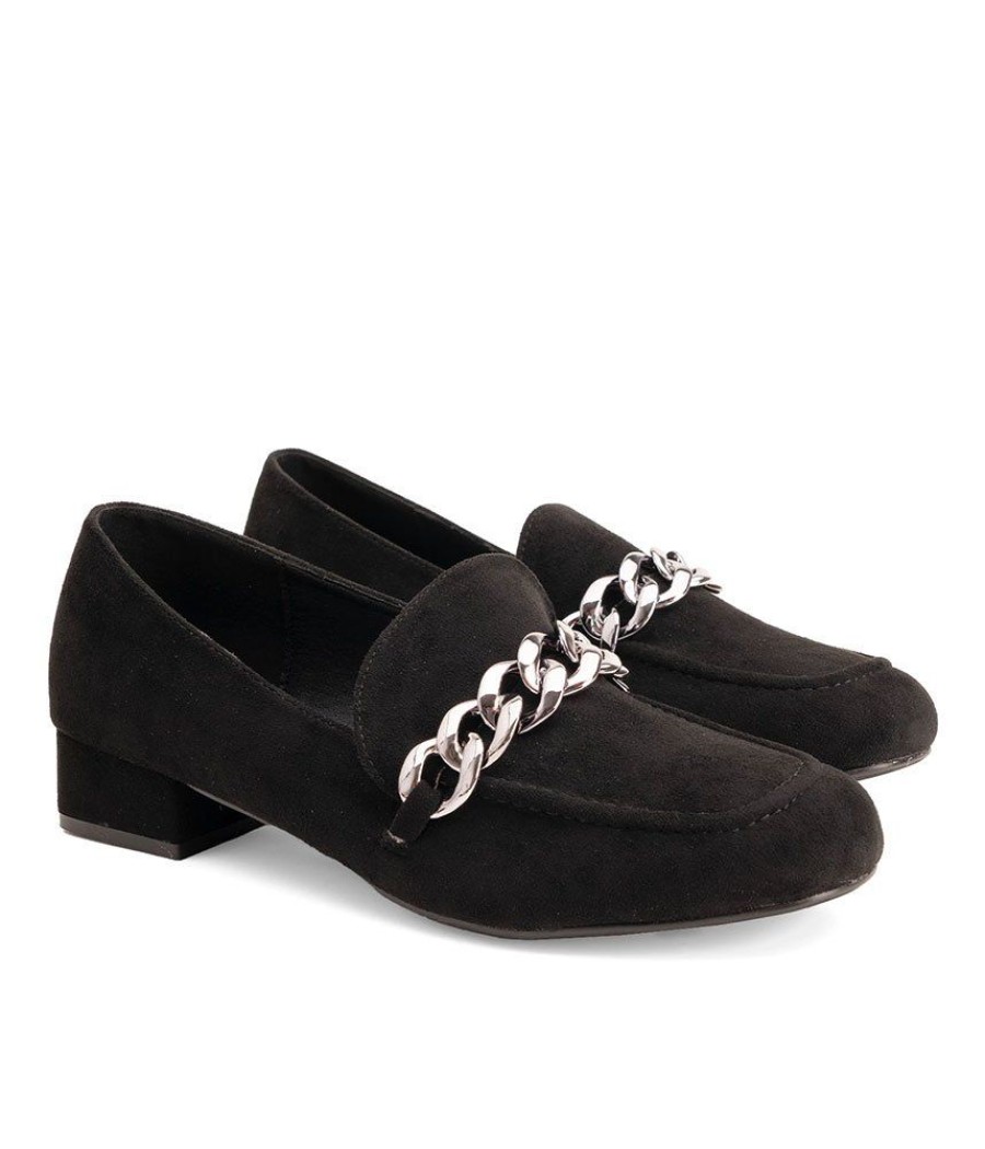 Andres Machado Plush Black Heeled Loafer With Chunky Chain Best