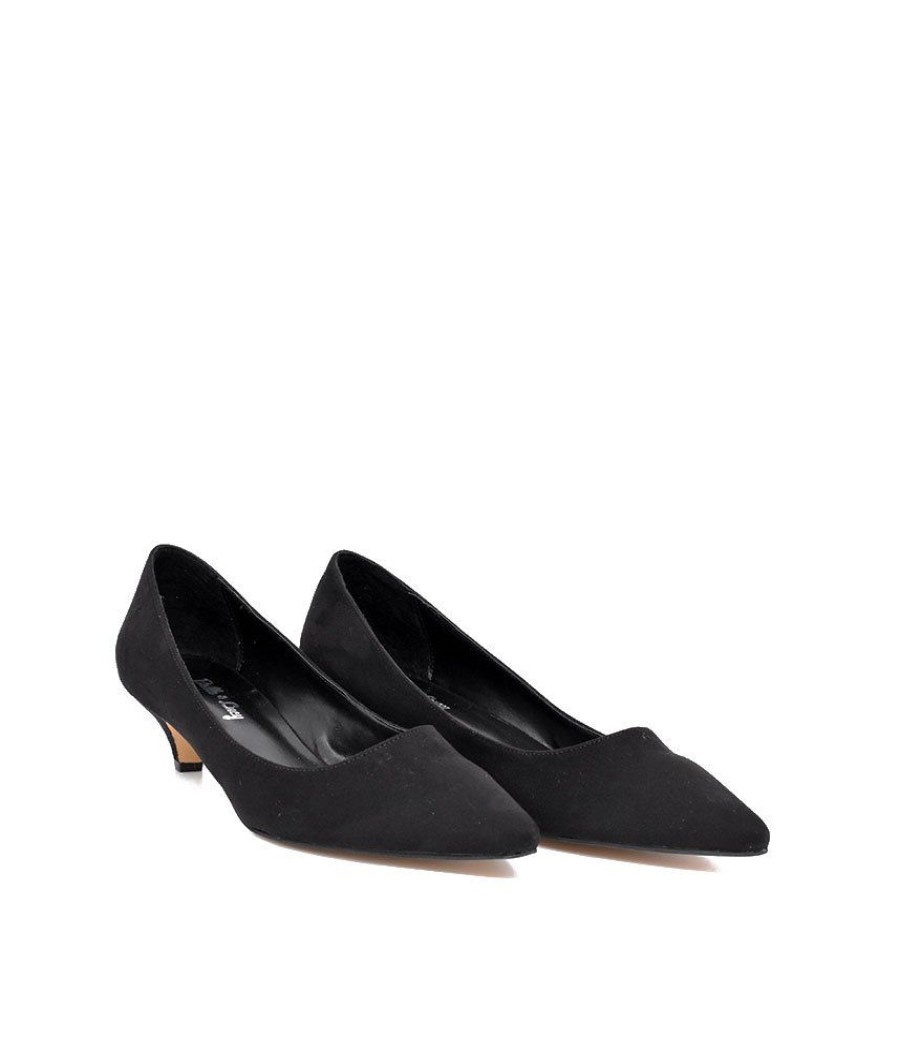 Belle & Lucy Classic Black Suedette Kitten Heels Best