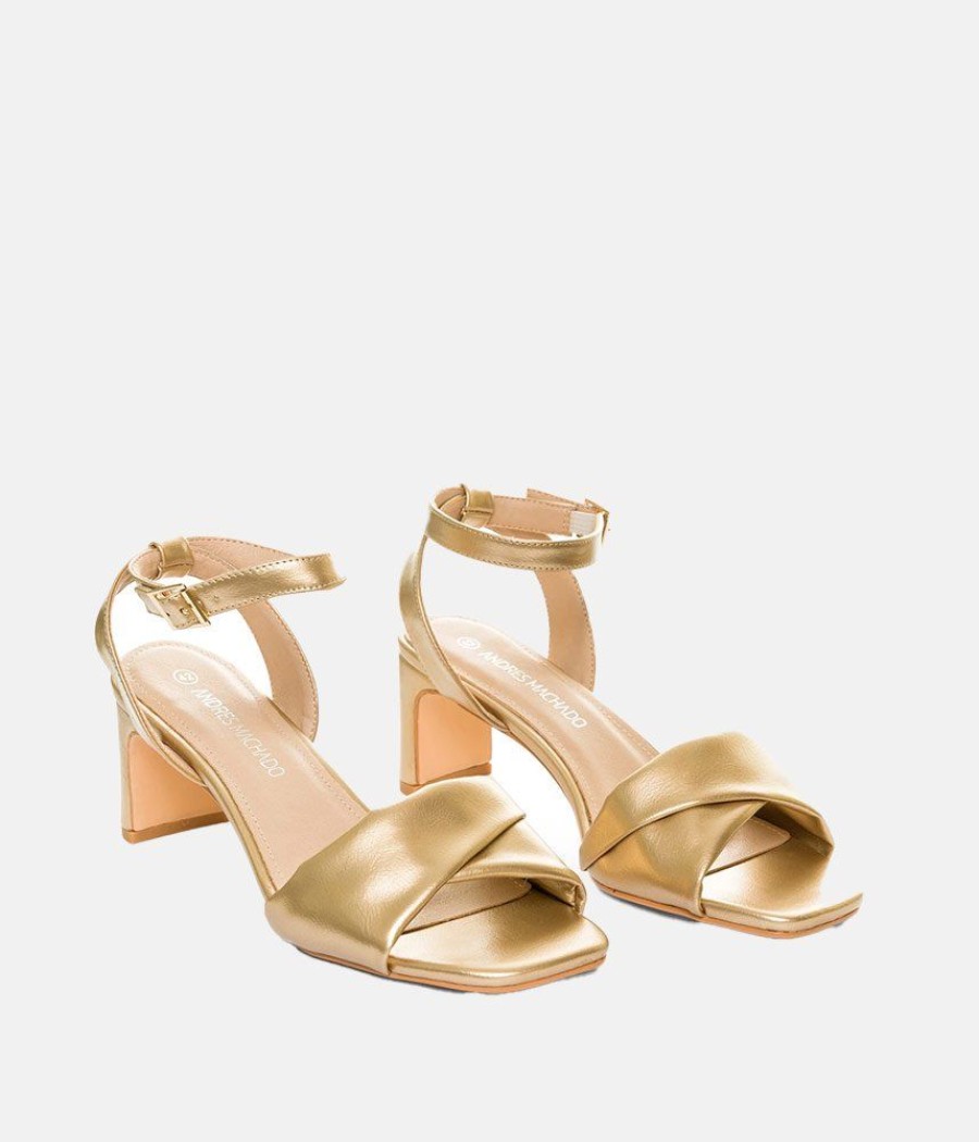 Andres Machado Versatile Gold Occasion Leather Sandals Online