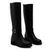 Andres Machado Black Faux Soft Leather Long Boot With Gold Buckle Hot