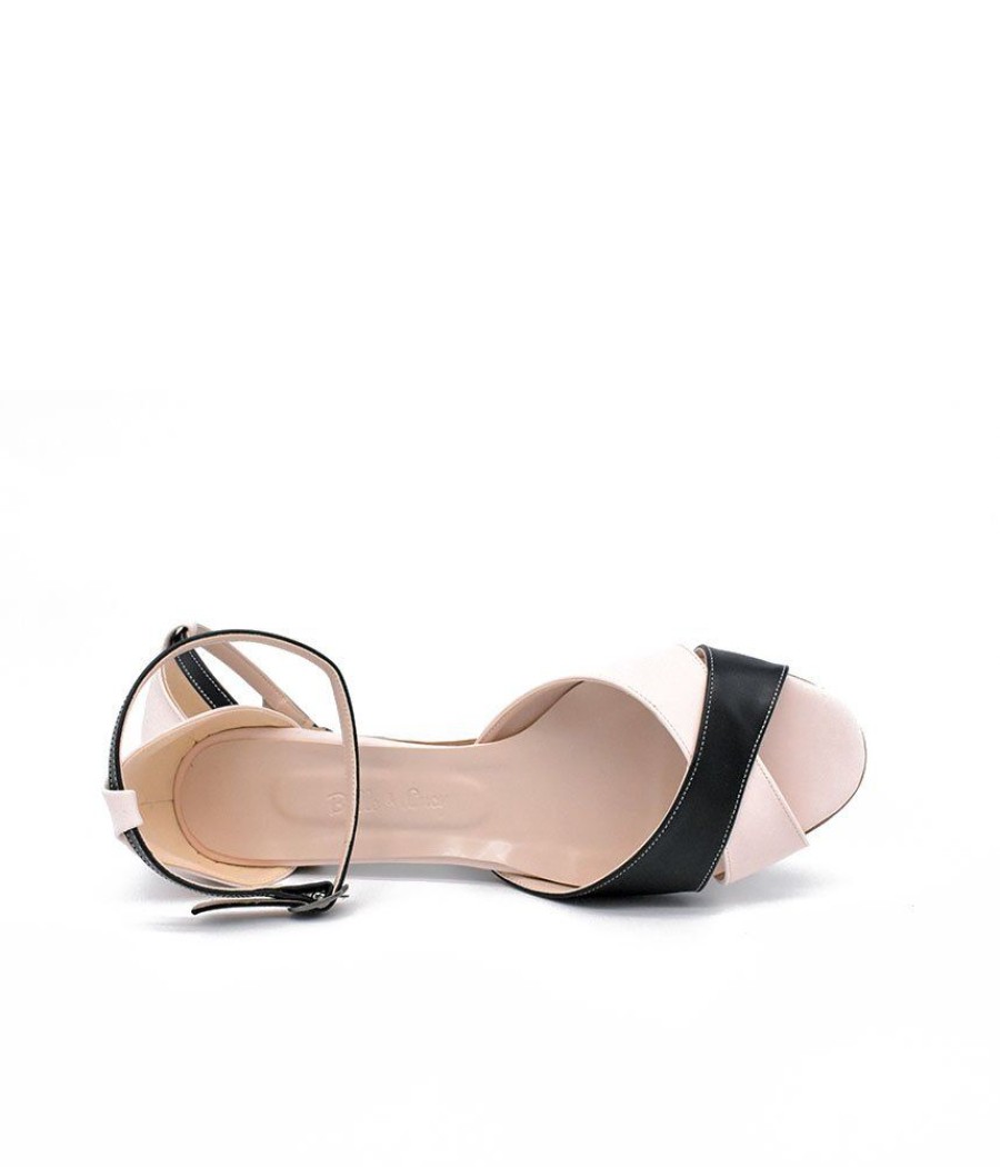 Belle & Lucy Stylish Black/Beige Ankle Strap Peep Toe Flats Wholesale