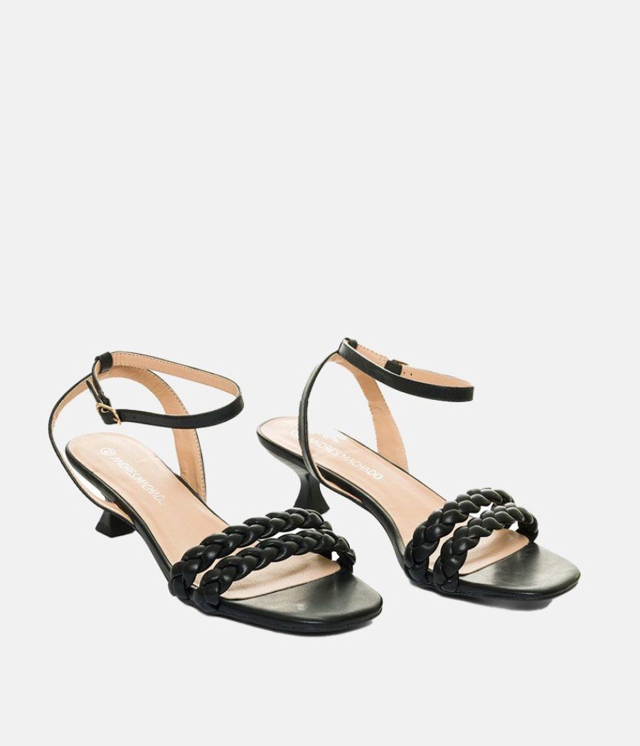 Andres Machado Stylish Black Kitten Heel Sandals Best