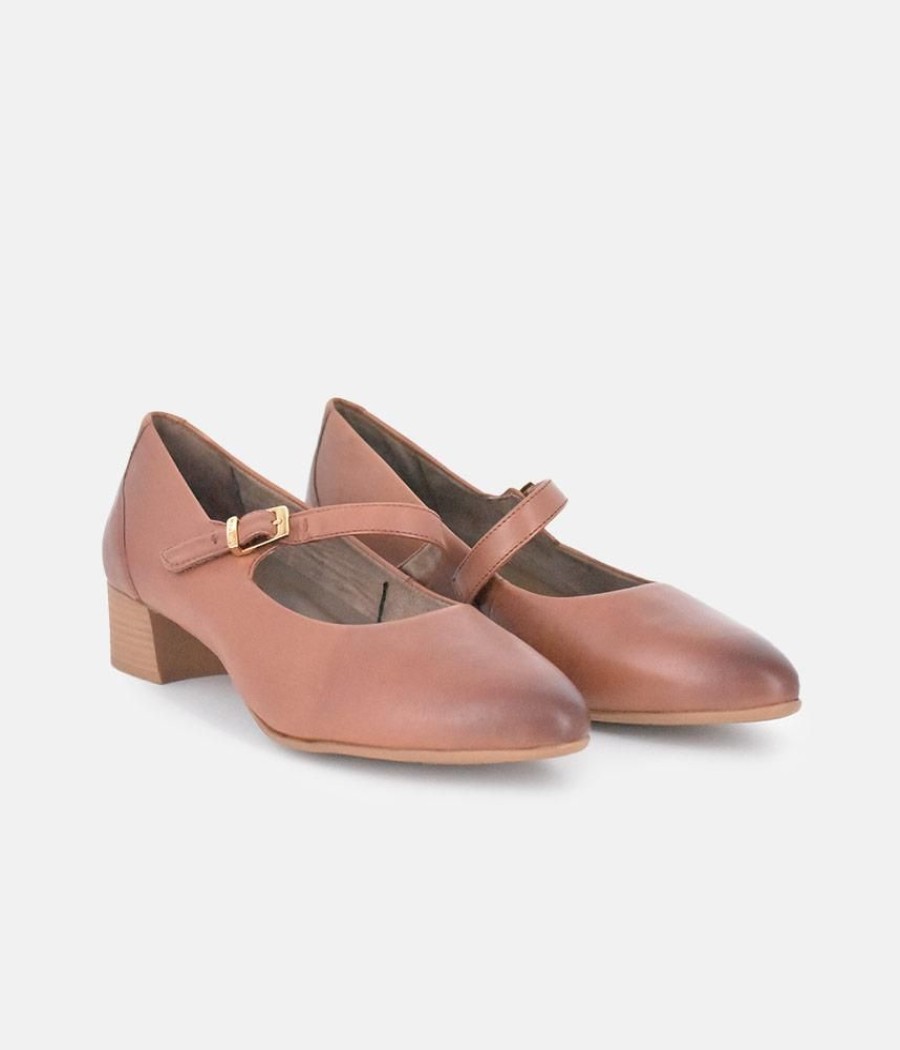 Tamaris Tamaris Classic Brown Mary Jane Low Block Heels Hot