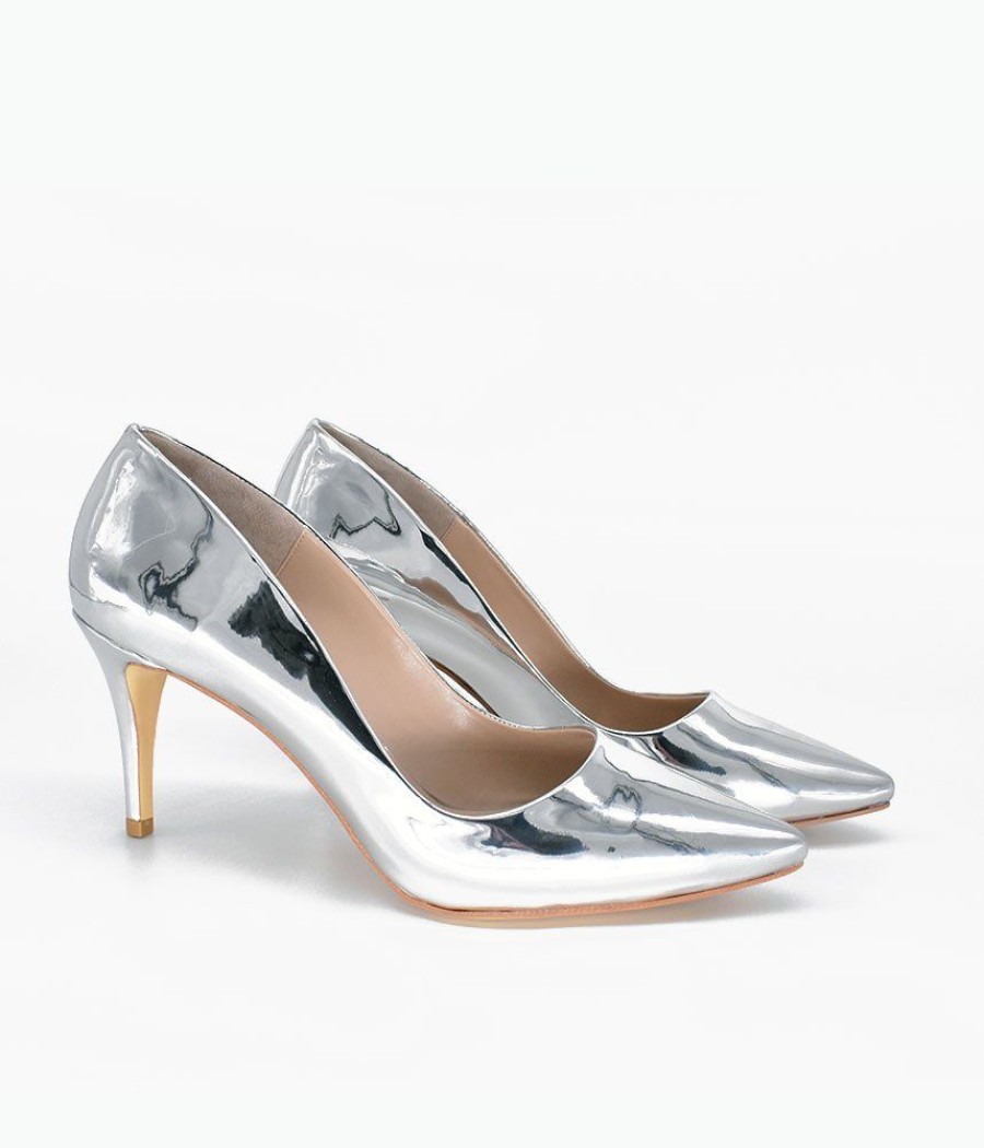 Belle & Lucy Fabulous Metallic Silver Stiletto Heels New