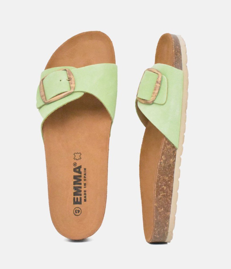 Emma Fashionable Pastel Green Suede Slides Clearance