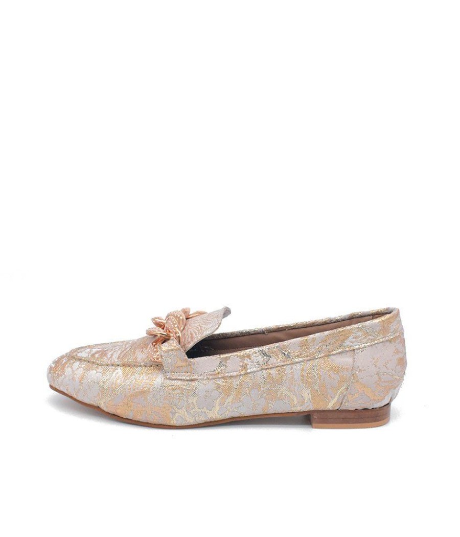 Belle & Lucy Stylish Beige And Gold Link Loafer Clearance