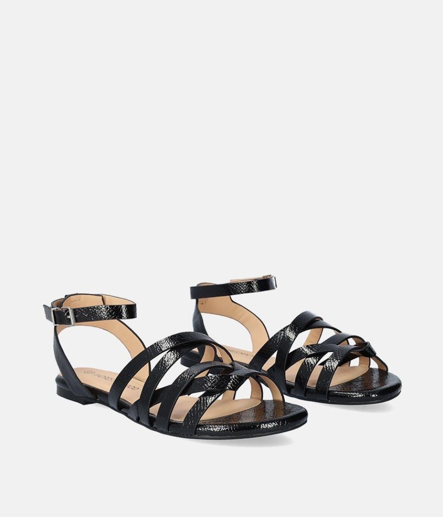 Andres Machado Strappy Black Flat Sandals Best