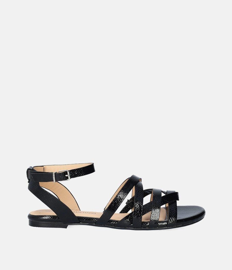 Andres Machado Strappy Black Flat Sandals Best