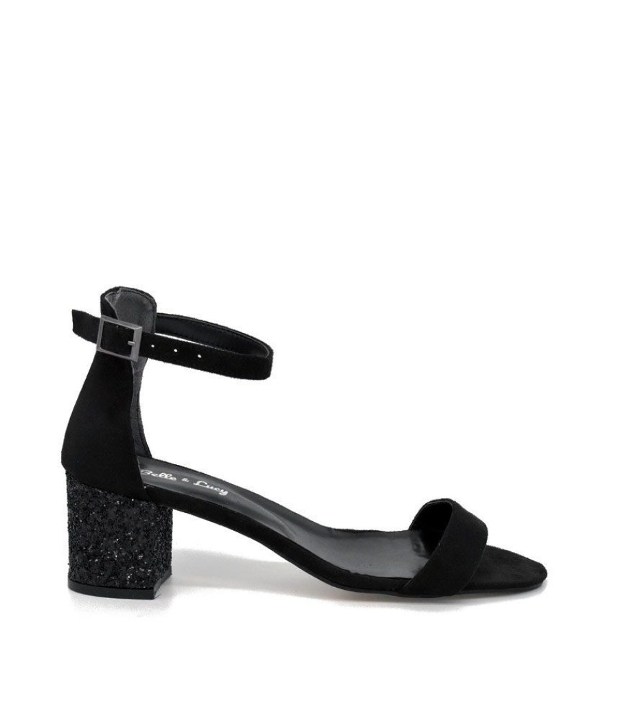 Belle & Lucy Belle & Lucy Barely There Black Suede Sparkle Block Heels Online