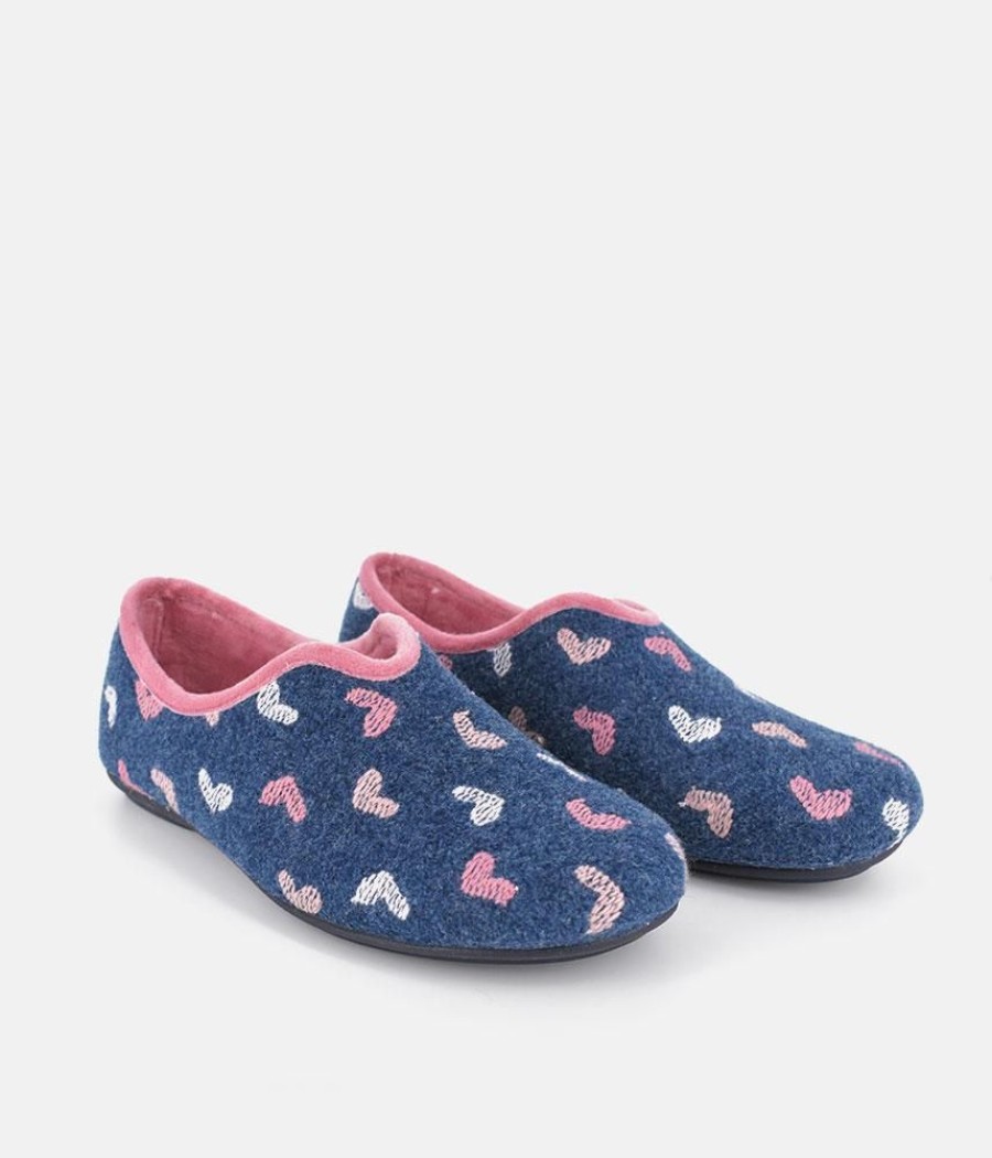 Berevere Pretty Navy & Pink Heart Slippers Clearance