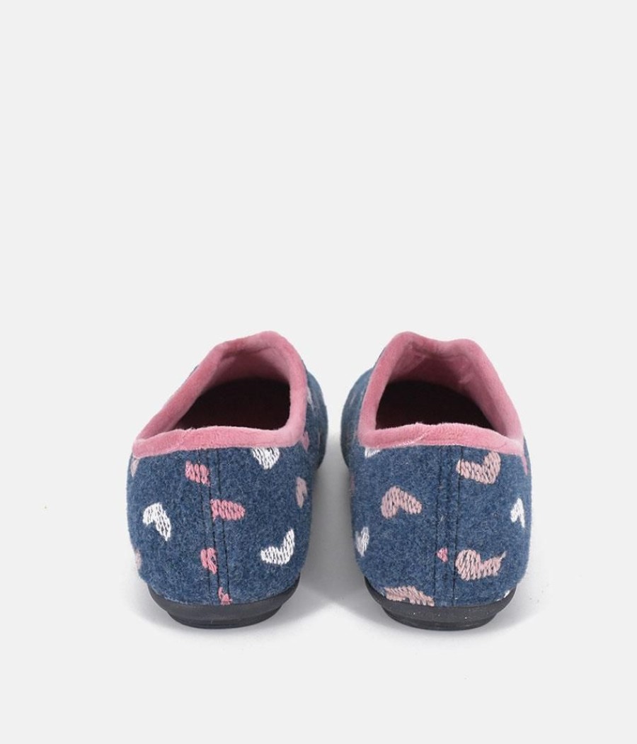 Berevere Pretty Navy & Pink Heart Slippers Clearance