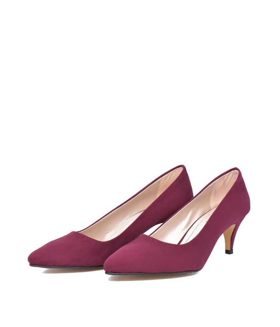 Belle & Lucy Belle & Lucy Stylish Burgundy Suede Midi Heels Hot