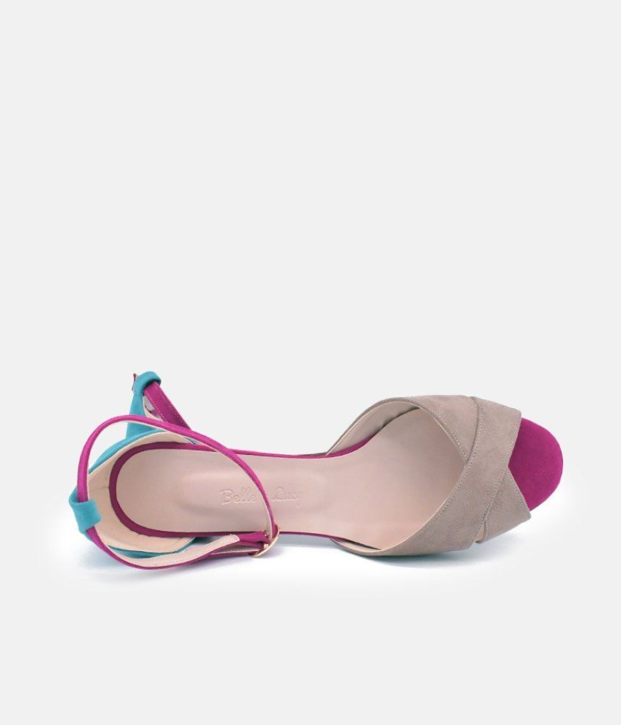 Belle & Lucy Stylish Beige/Blue/Fuscia Ankle Strap Peep Toe Flats Best