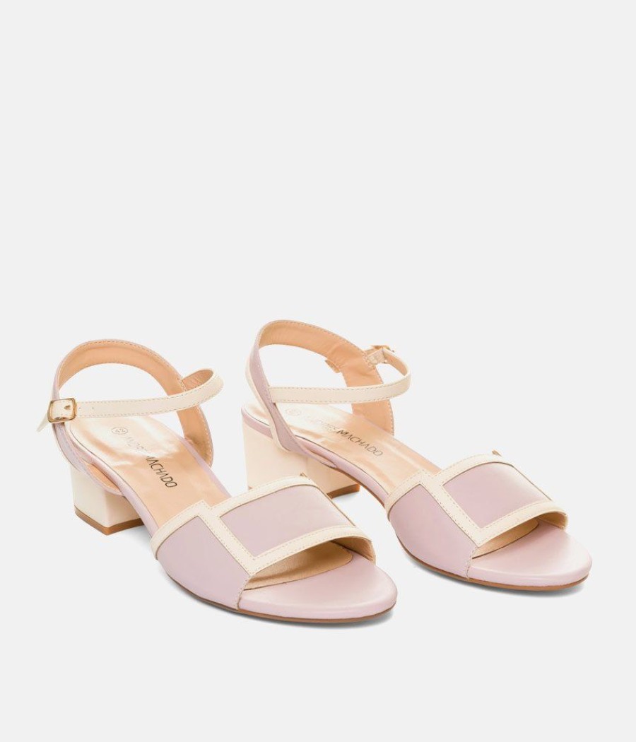 Andres Machado Pretty Lilac/Cream Block Heel Sandals Online