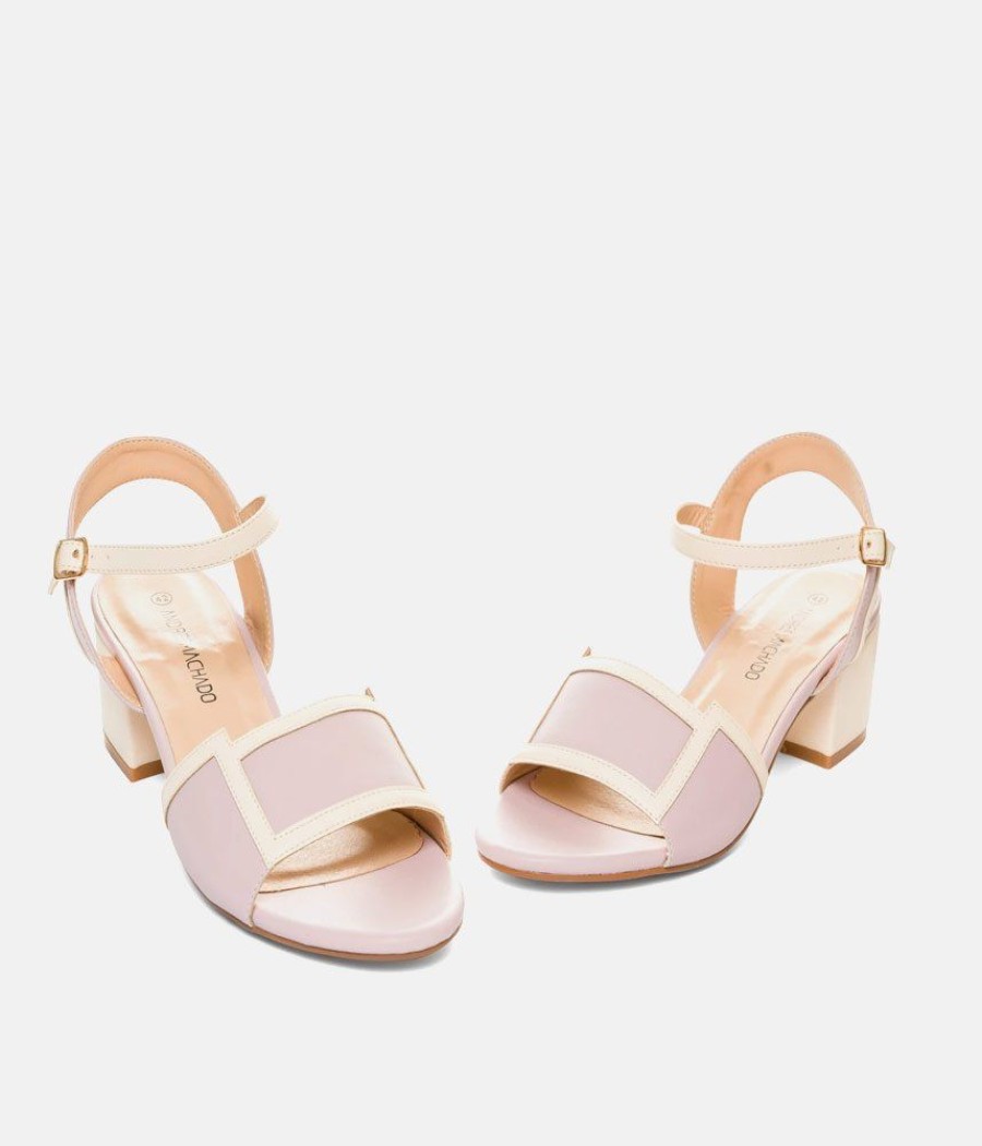 Andres Machado Pretty Lilac/Cream Block Heel Sandals Online