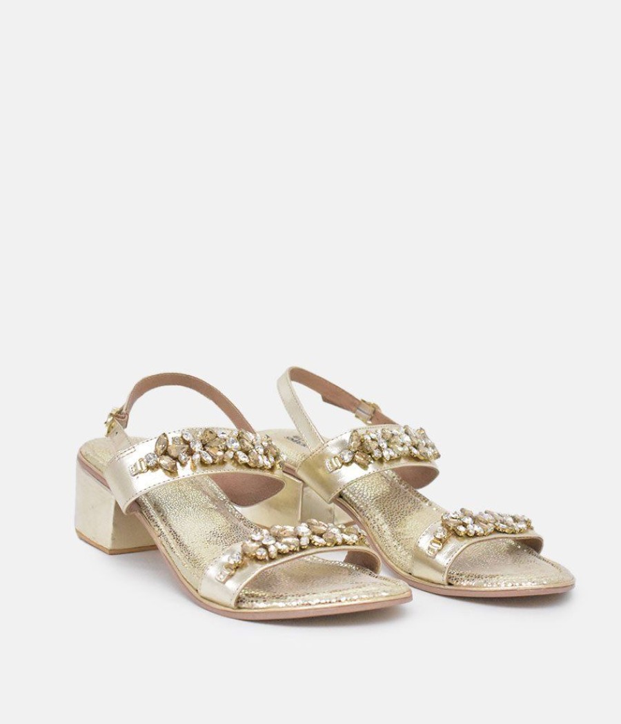 Bottega Bottega Gold Embellished Block Heel Sandal Wholesale