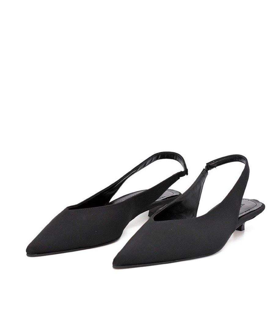 Belle & Lucy Minimal Black Micro Low Slingback Heels Best