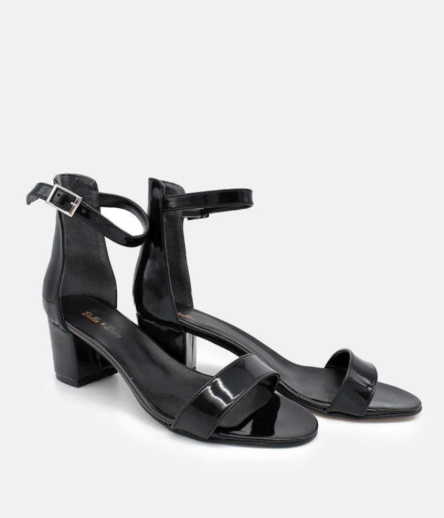 Belle & Lucy Black Patent Barely There Block Heels Clearance