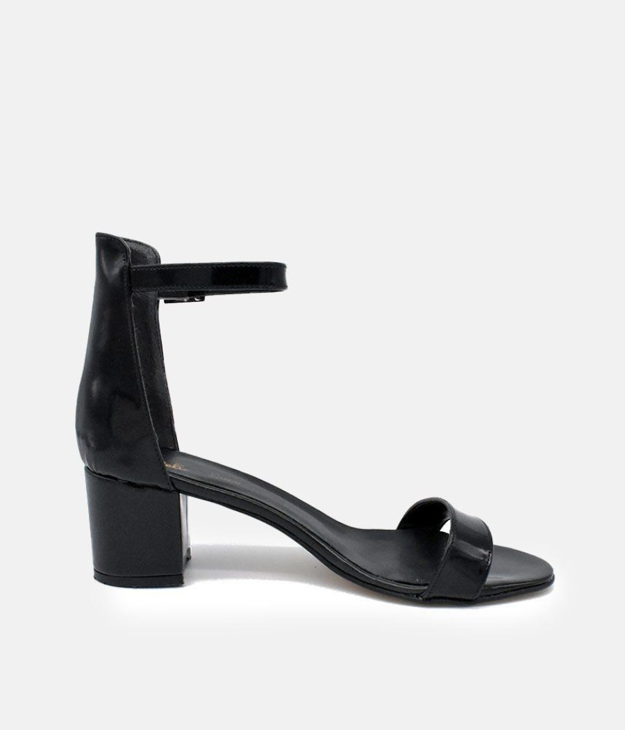 Belle & Lucy Black Patent Barely There Block Heels Clearance