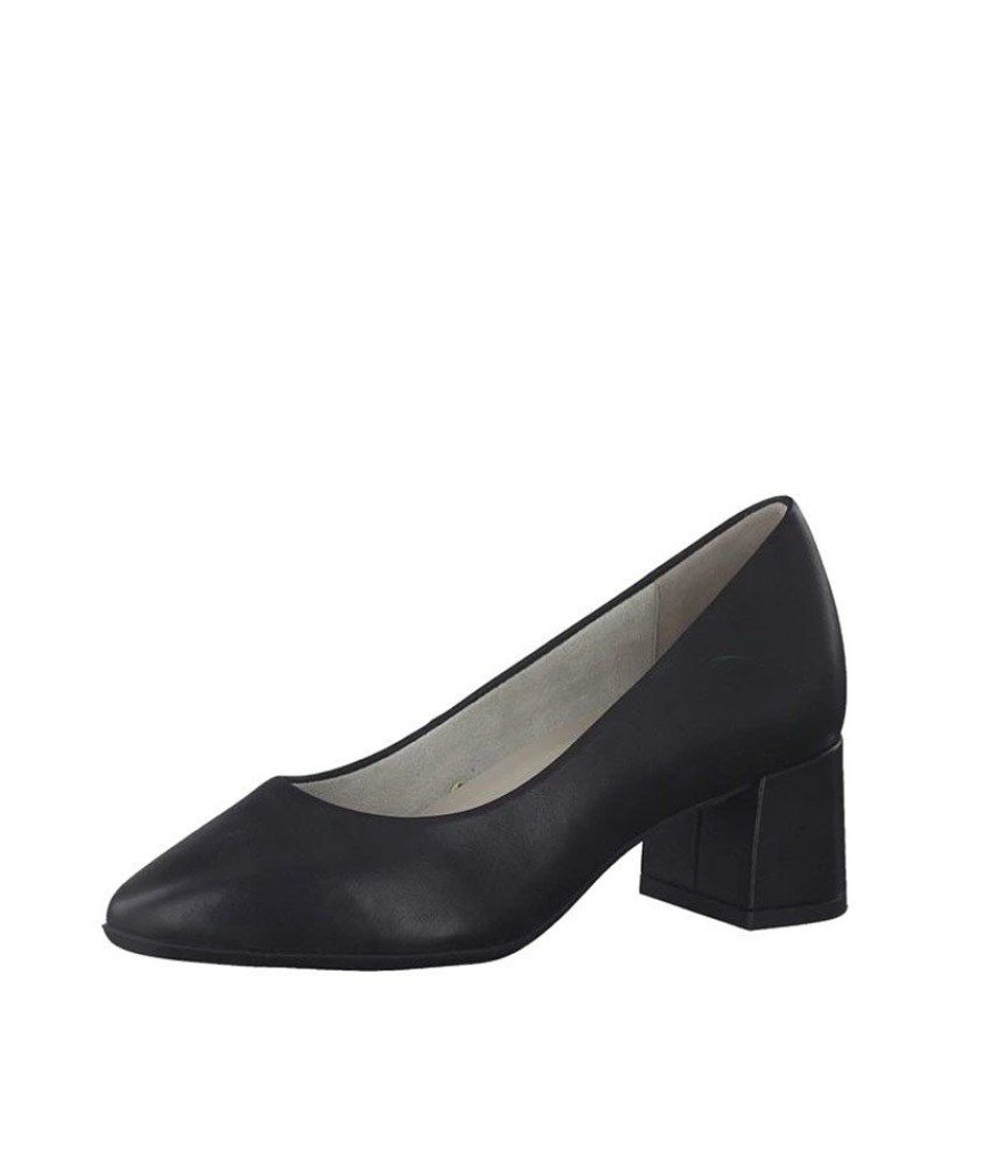 Tamaris Tamaris Stylish Black Leather Block Heels Clearance