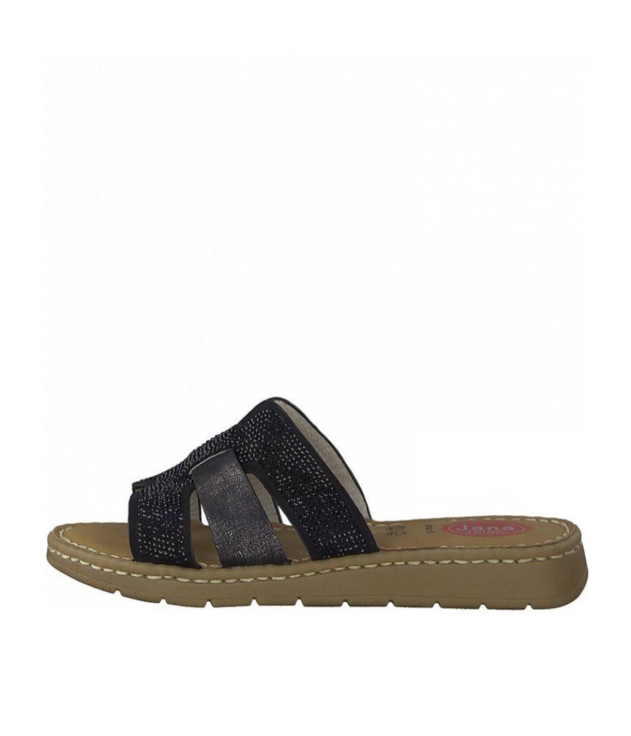 Jana Jana Pretty Black Leather Slides Online