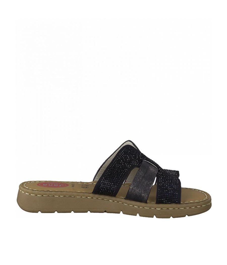 Jana Jana Pretty Black Leather Slides Online