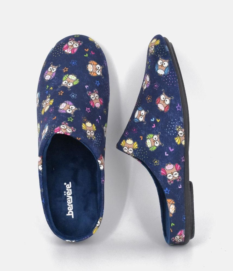 Berevere Cute Navy Multi Owl Slippers Online