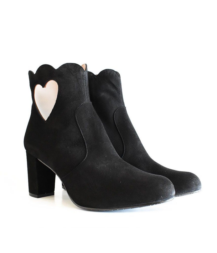 Cinderella Shoes Gorgeous Black Suede Love Heart Ankle Boots Clearance