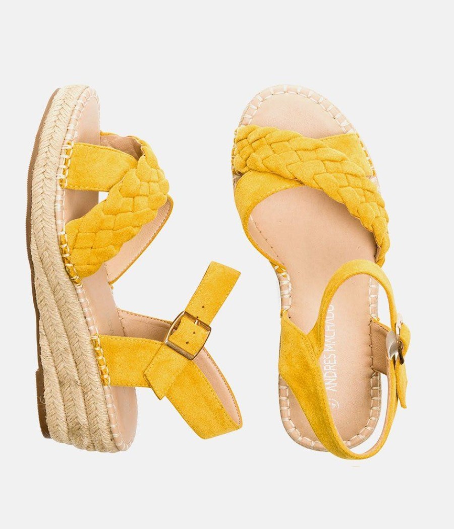 Andres Machado Stylish Sunshine Suedette Midi Wedges Clearance