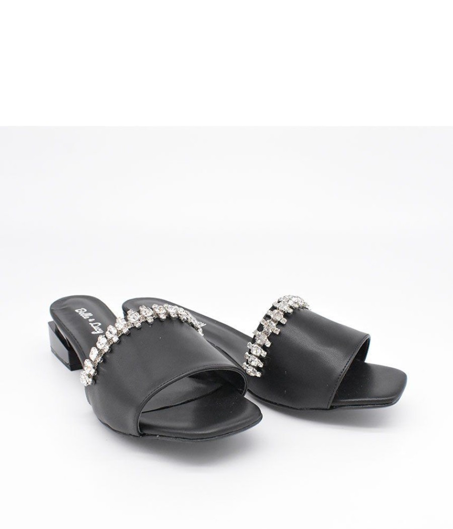 Belle & Lucy Pretty Embellished Black Mule Sandals New