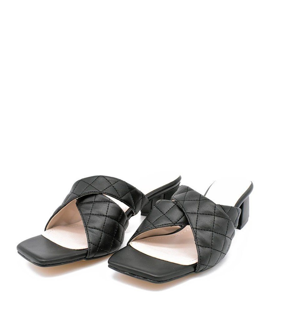 Belle & Lucy Fashionable Quilted Criss Cross Block Heel Mules Best